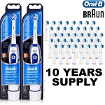 2 X Braun Advance Oral B Electric Toothbrush + 40 Toothbrush Heads + Batteries