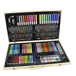 180pc Wooden Box Artist Set Deluxe Art Oil Pencils Pens Markers Paints Crayons