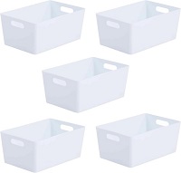 Add a review for: WHITE- Vivo Technologies 5 Pack Storage Boxes with Handle,Plastic Portable Storage Baskets Rectangular Container Boxes,Strong Cupboard Storage Boxes for Storage