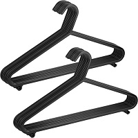 Adult Plastic Coat Hangers Black Colour Strong Clothes Hangers for Clothes Rail & Closet, Clothing Hanger with Suit Pants Trouser Bar and Clips, Space Saving, 37.5 cm Wide