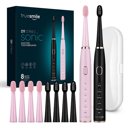TS0103- 2 PACK (BLACK N PINK) with 8 HEADS -Sonic Electric Toothbrush USB Rechargeable