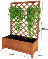 Add a review for: Vivo Technologies Large Rectangular Wooden Planter with Liner and Lattice Trellis Panels for Climbing Plants, 70x30x135cm Flower Plant Pot Box for Garden Patio