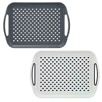 2 x Anti-Slip Plastic HOM3350 Serving Tray With High Grip Rubber Surface Non-Slip- White & Grey
