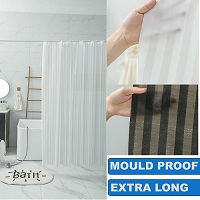 Bathroom Waterproof Shower Curtain Long & Wide Vinyl With Rings Mould Proof