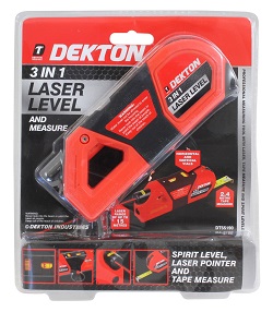 Dekton 3 In 1 Laser Level And Measure Spirit Level Laser Pointer Tape Measure 