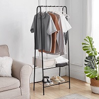 Add a review for: AH300 Clothes Rail Rack with Shelves Coat Rack Organiser Clothes Stand and Rack with Garment Rail with Top Rod for Home Office Hallway Bedroom Black 59x34x151cm