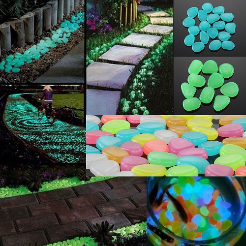 100pc Glow In The Dark Pebble Stones Luminous Garden Walkway Flower Bed Shiny