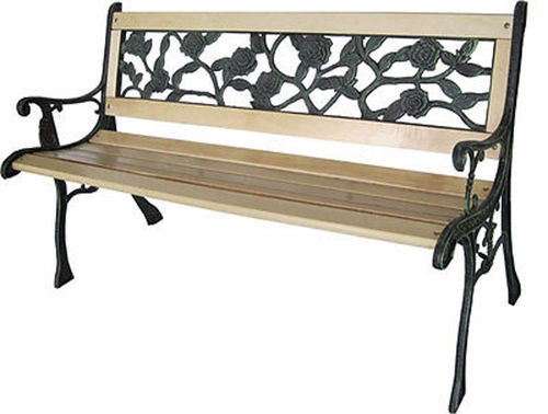 Rose style 3 Seater Outdoor Wooden Garden Bench Chair Seat Cast Iron Legs Park Furniture