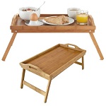 Bamboo Wood Serving Tray Table Breakfast Over Bed Lap Folding Legs Kitchen Serve