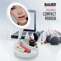 Add a review for:   Bauer Pro. LED Folding Double Sided Make Up Mirror 5x Magnification Cosmetic USB