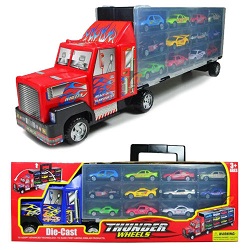 Add a review for: 12 Car Truck Carrier Transporter with 12 Die Cast Cars Plus Carry Case Travel