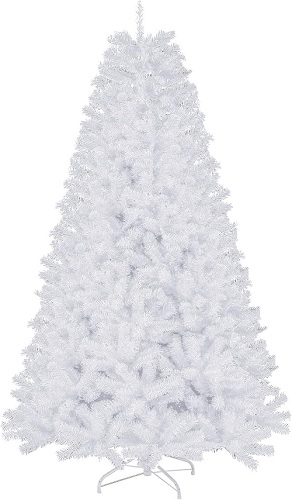 7ft Premium White Christmas Tree 1432 Branch Tips White Xmas Trees Bushy Artificial Silver Christmas Tree Fake Pine Tree with Metal Stand Easy to Assemble 5 Foot Artificial Tree for Christmas White