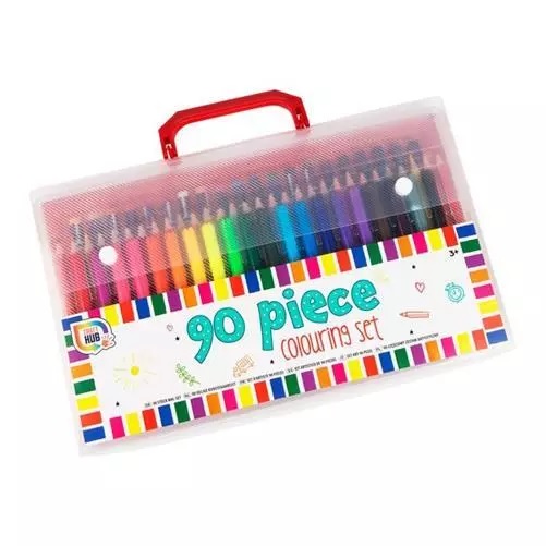 90 Piece Colouring Set Art Case with Oil Pastels Felt Tips Jumbo Crayons Pencils