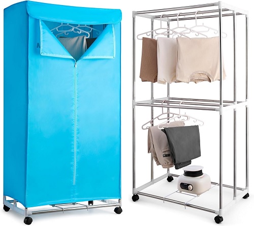  Vivo Technologies Electric Clothes Dryer,2-Tier Foldable Heated Clothes Airer with Cover,15KG Large Capacity Warm Air Drying Wardrobe,1300W Heated