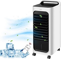 Evaporative Air Cooler, 3 in 1 Mobile Air Conditioner with Digital Display, Humidifier, Portable Cooler Fan with 2 Ice Boxes, 5L Water Tank, 80W, 3 Speeds, Remote Control, 7H Timer,for Home Office