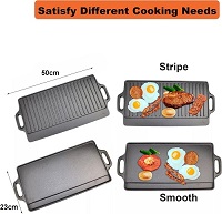 Pro Non-Stick Cast Iron Reversible Griddle Pan BBQ & Hob Cooking for Fat Free Healthier Cooking Oil Drip Channel and Integrated Handles