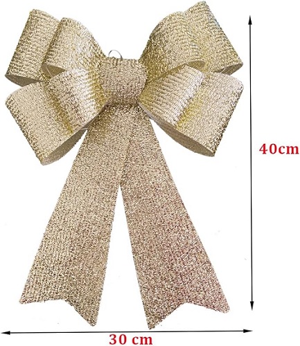 Large Bows for Christmas Tree Decoration with 30 Warm LED Lights Glitter Bow Xmas Tree Topper Christmas Bows Decorative Xmas Decor Wreath Ornament,Gold