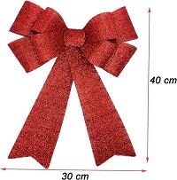 Large Bows for Christmas Tree Decoration with 30 Warm LED Lights Glitter Bow Xmas Tree Topper Christmas Bows Decorative Xmas Decor Wreath Ornament,RED