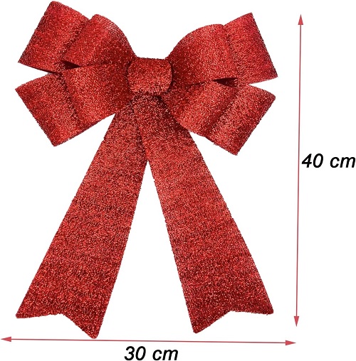 Large Bows for Christmas Tree Decoration with 30 Warm LED Lights Glitter Bow Xmas Tree Topper Christmas Bows Decorative Xmas Decor Wreath Ornament,RED