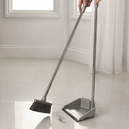 Addis Long Handle Dustpan & Broom Metallic Floor Sweeper Set Brush Easy Cleaner