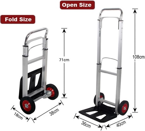 Folding Hand Truck Aluminium,Heavy Duty Hand Truck Foldable Trolley on Wheels,Multi Purpose Sack Truck Moving Trolley (90 kg maximum)