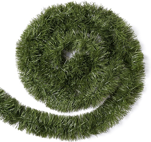 16M Green Christmas Garland Decoration, Xmas Artificial Vine Soft Green Tinsel Pine Holiday Decor for Stair Fireplace Door Christmas Tree Ornaments Indoor Outdoor