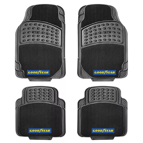 Goodyear 4pc Non Slip Floor Mats Rubber Carpet Luxury Car Mat Front & Rear Set