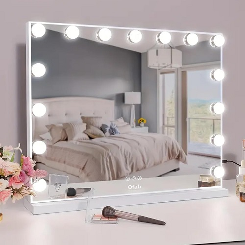 Hollywood Vanity Makeup Mirror with Lights, 5848cm Large Lighted Makeup Mirror with 15 Dimmable LED Bulbs