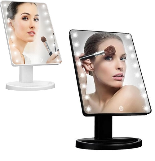 Vivo Technologies 16 LED Touch Vanity Makeup Mirror Touch Controlled Mirror Portable Makeup Mirror Tabletop Cosmetic Light 180Swivel Rotation Tray UK Black