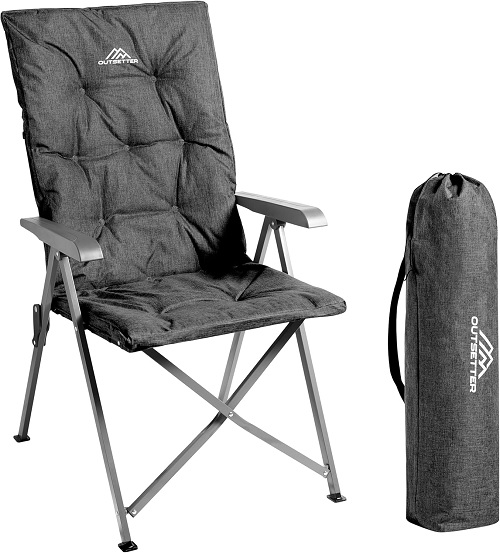 Luxury Adjustable Camping Chair for Adults Heavy Duty Outdoor 4-Position High Back Oversized Garden Padded Folding Chair for Caravan Dining Beach Picnic Fishing 150kg Load Capacity Black