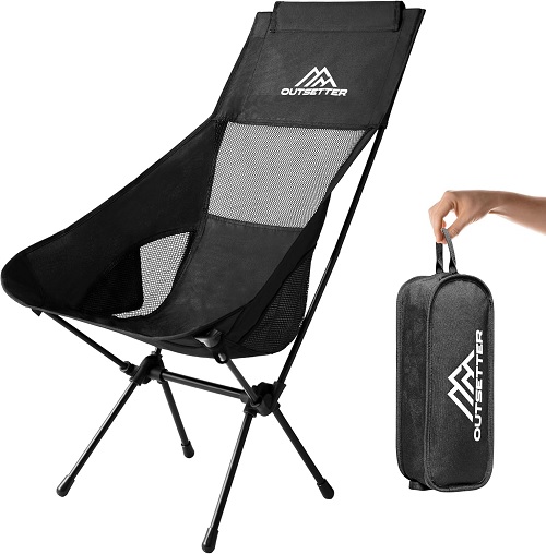 Lightweight Folding Chair Camping Compact Portable Ultralight Fishing Chairs Small Camp Chair for Adults and Children with Carry Bag Outdoors Lawn Hiking Beach Travel Picnic Garden Black Taller