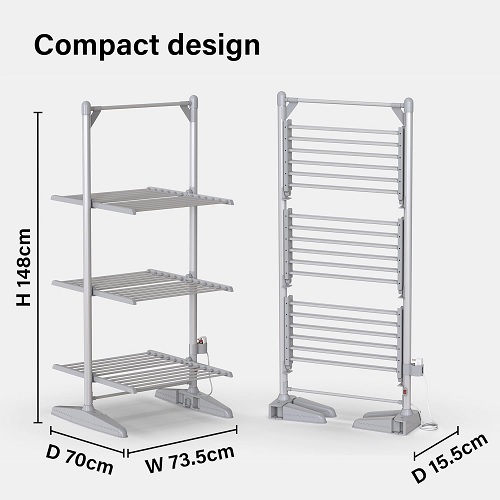 3-Tier Heated Clothes Airer, Foldable Electric Clothes Drying Rack Indoor Electric Clothes Horse with 36 Heated Rails Energy Efficient Heated Airer, Heated Clothes Dryer with 21M Drying Space, 300W