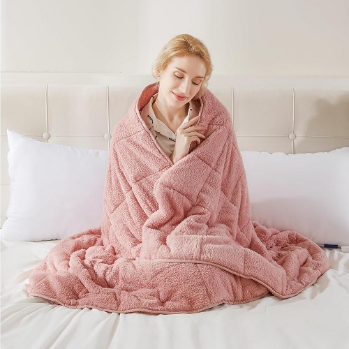 Teddy Fleece Weighted Blanket for Adults Fluffy Quilted Pockets Throw Soft Sherpa Throw Heavy Blanket Winter Sleep Therapy Autism Insomnia Sensory Anxiety Stress Relief Silver Grey, 150 x 200cm - 8kg