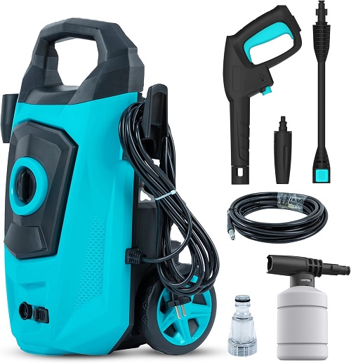 1600W Pressure Washer, Portable Jet Washer High Pressure Washers 130 Bar Electric Power Washer with Hose Reel, Power Cord, Adjustable Nozzle for Patio, Car, Fences, Vehicles