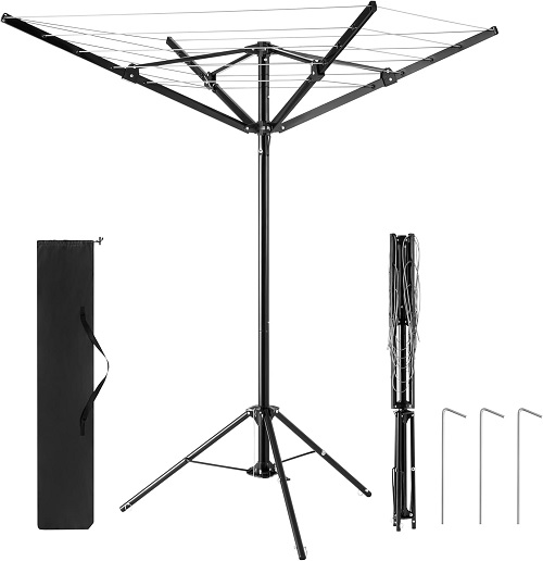 Vivo Technologies 4 Arm Rotary Washing Line 16m Freestanding Portable Rotary Airer, Camping Washing Line with 3 Stable Legs Foldable Airer Dryer Clothes.