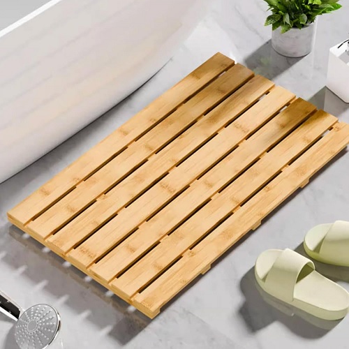 Rectangular Bamboo Bath Mat Wooden Shower Bath Mat Non-slip Floor Mats For Bathroom, Outdoor Shower & Spa Multipurpose Duckboard with Anti Slip Rubber Feet Duck Board Wooden Shower Mats 60 x 35cm