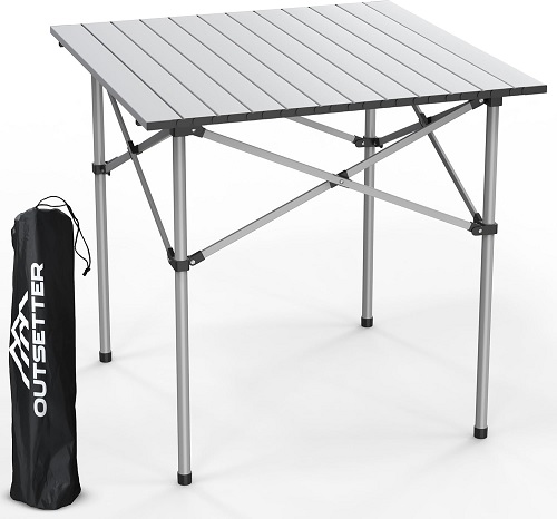 Portable Aluminium Camping Table, Lightweight Outdoor Table Folding Steel Frame with Roll Up Top Carry Bag, Compact Stable Foldable for Garden, Beach, Camping Hiking,Picnic (70 x 70 x 70cm)