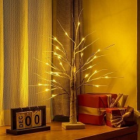 Add a review for: Set of 2 Small Birch Twig Tree Pre-Lit Twig Tree with 24 Warm White LEDs USB & Battery Operated Tabletop Decorative Festive Tree Decoration for Easter Xmas Home Party Wedding Christmas (60cm/2ft)